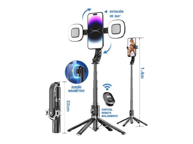 &uu TRIPODE CELULAR Y GOPRO + BT 1,8MTS MEGNETICO WEP-P07MAX